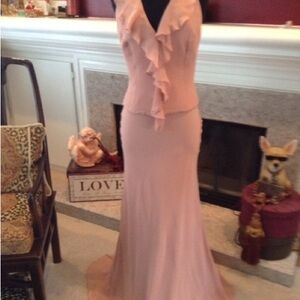 NWT HOLIDAY Chetta B Peach Silk Formal Gown